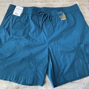 Caribbean Men's 2XL Turtle Embroidery 7" Inseam Short Turquoise Blue Elastic Tie